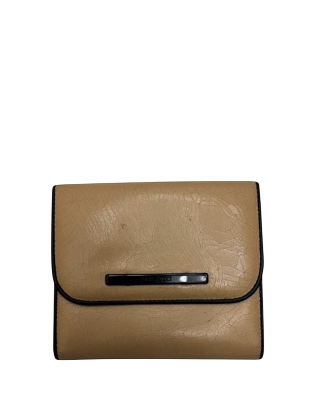 NINA RICCI - TAN BLACK SMOOTH LEATHER COMPACT TRIFOLD SNAP WALLET